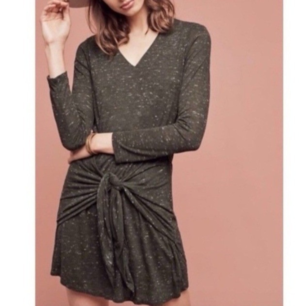 Dolan Left Coast Collection Dress Petite Medium Gray-Green Tie Front Boho Casual